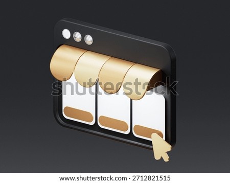 3D illustration of a browser window representing an online e-commerce shop.