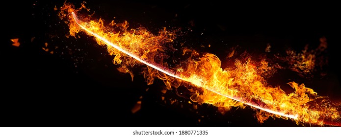 3D illustration of a burning flame sword