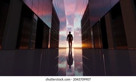 3D Illustration 
Business Man Walking To The Future Success