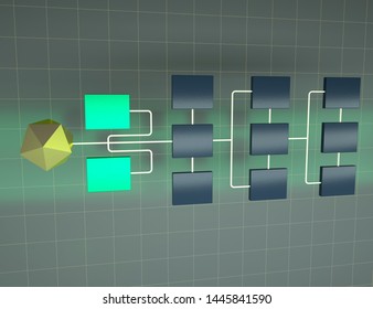 3d Illustration Of Business Network Topology. Concept Of Hierarchy