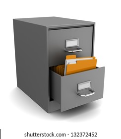 3d illustration of cabinet with folders over white background