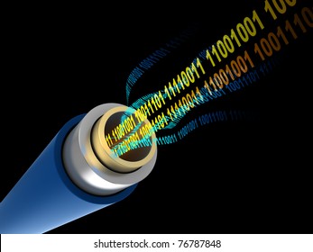 3d illustration of cable with digital binary code inside