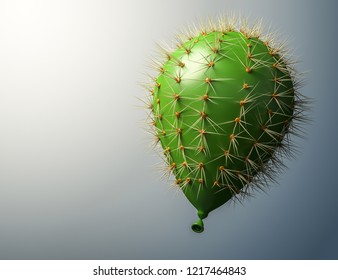 3D Illustration Cactus As A Balloon