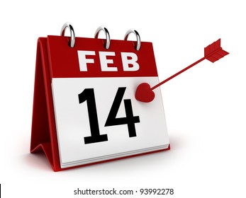 3D Illustration Of A Calendar With The 14th Of February Marked