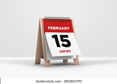 3d Illustration Of Calendar With 15 February Calendar On White Background. Valentine's Week Slap Day. 15th Of February