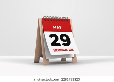 3d illustration of calendar with 29 May Calendar on white background, , Translation: "29 May Memorial Day 2023" 3D Rendering, - Powered by Shutterstock