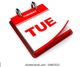 3d Illustration Of Calendar With Tuesday Page Open, Over White Background