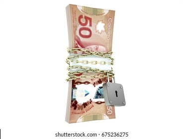 3D Illustration Of Canada Money With Chain And Lock Isolated In White Background 