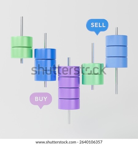 3D illustration of candlestick chart for stock market trading and investment.