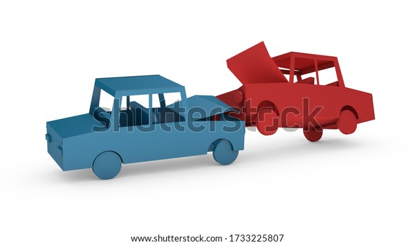3d illustration of a car accident. Little\
sedans hit. 3d Icon for an insured\
event