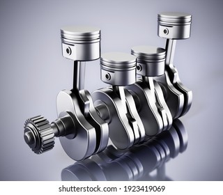 3D Illustration Of A Car Engine Block And Pistons. 3D Illustration.