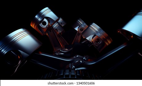 3D Illustration Of Car Engine Closeup. Motor Concept.