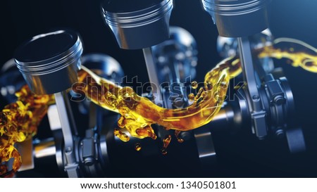 3d illustration of car engine with lubricant oil on repairing. Concept of lubricate motor oil Foto stock © 