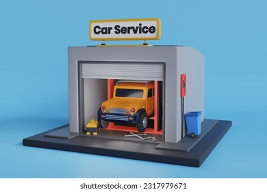 3d illustration of car repair shop. Car Service station building. concept of mobile car service service station - Powered by Shutterstock