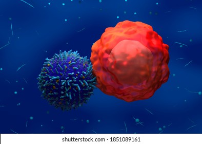 3d Illustration CAR T-cell Attack Cancer Cell