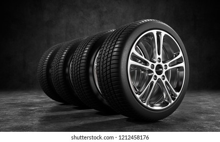 3D illustration of car tires storage