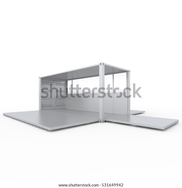 3D illustration of cargo container converted to\
trade point.
