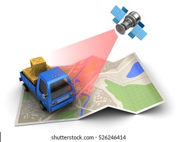 3d illustration of cargo delivery tracking with satellite