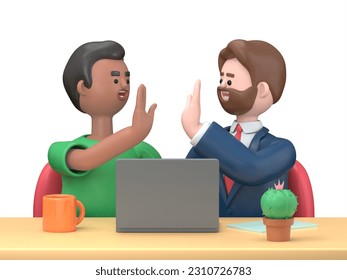 3D illustration of cartoon characters celebrating financial success at laptop, getting income, loan, mortgage bank approval, planning good family budget. 3D rendering on white background.
 - Powered by Shutterstock