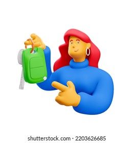 3d illustration. Cartoon girl 3d character with car keys. - Powered by Shutterstock