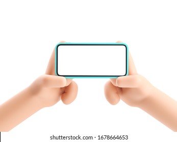 3d Illustration. Cartoon Hand Holding Phone On White Background. Cartoon Device Mockup.