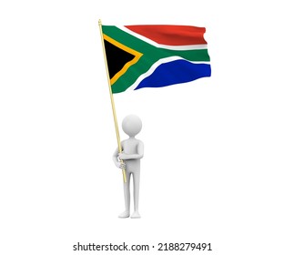 3D Illustration Of A Cartoon  Man Holding The Flag Of South Africa