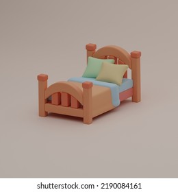 3d Illustration Cartoon Pastel Colour Children Bed