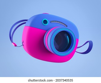 3D illustration of a cartoon photo camera.