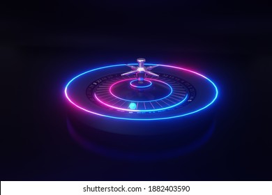 3d Illustration Casino Roulette Wheel. Neon Background.