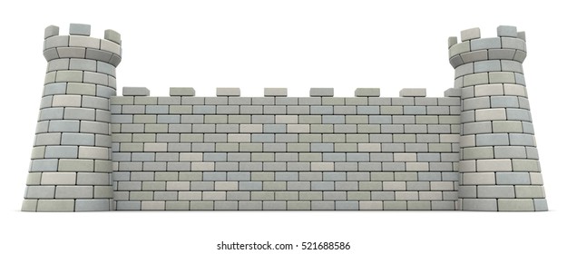 3d illustration of castle wall over white background