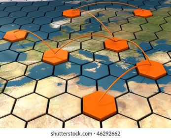 3d Illustration Of Cellular Network Over Europe Map