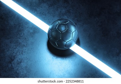 3D Illustration. Centered futuristic black futsal ball close-up on white line of an indoor soccer field background - Powered by Shutterstock