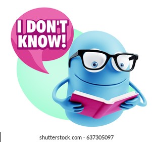 3d Illustration Character Emoticon Intelligent Expression Saying I Don't Know With Colorful Speech Bubble.