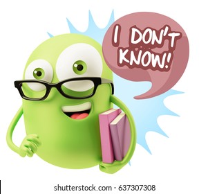 3d Illustration Character Emoticon Intelligent Expression Saying I Don't Know With Colorful Speech Bubble.