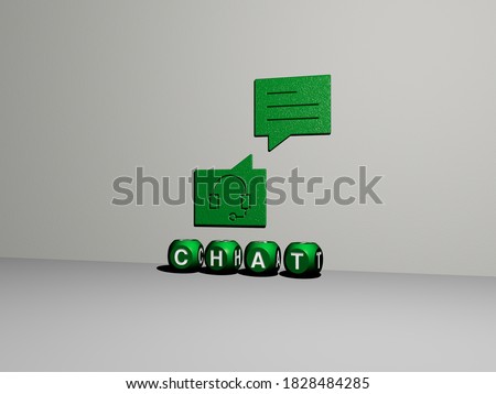 3D illustration of chat graphics and text made by metallic dice letters for the related meanings of the concept and presentations, 3D illustration