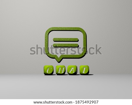 3D illustration of chat graphics and text made by metallic dice letters for the related meanings of the concept and presentations, 3D illustration