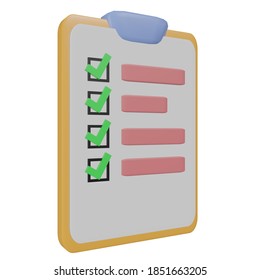 3D illustration checklist picture icon high resolution 
