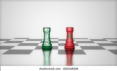 3d Illustration Chess Move, And On The Flags Of Suadi Arabia And Morocco