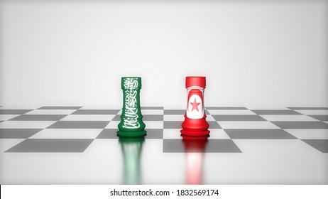 3d Illustration Chess Move, And On The Flags Of Suadi Arabia And Tunisia