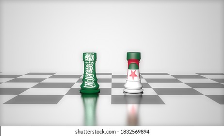 3d Illustration Chess Move, And On The Flags Of Suadi Arabia And Algeria