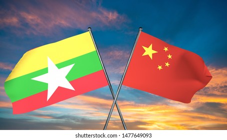 3D Illustration Of China And Myanmar Flag