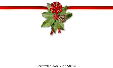 3D illustration. Christmas. Bow with holly and pine cone for Christmas gift wrapping.
 - Powered by Shutterstock