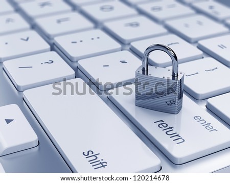 3d illustration of chrome padlock on the computer keyboard. Security concept