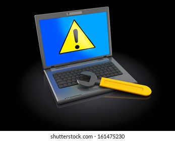 3d illustration of cimputer with wrench, error fix concept