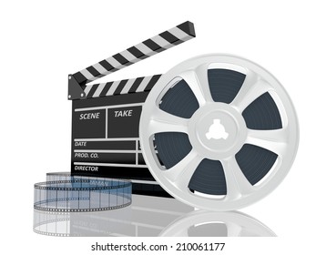 3d Illustration Cinema Clap Film Reel Stock Illustration 210061177 ...