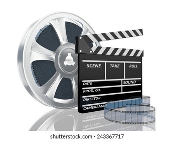 3d Illustration Cinema Clap Film Reel Stock Illustration 243367717 ...