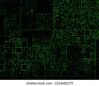 3d illustration of a circuitry or network of computer processing power. This green network of circuitry was created in Adobe After Effects.
