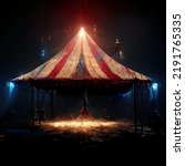 3D Illustration of a Circus tent with red colors and the lighting brightens the tent in the dark night