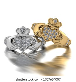 3D illustration Classic Claddagh. The Claddagh: In the Claddagh the crown represents loyalty, the heart represents love, and the hands represent friendship.