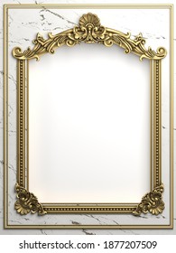 3d illustration. Classic gold frame in the Baroque style. Cover or postcard. Black marble. Background
